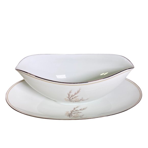 Noritake Porcelain Gravy Boat with Attached Underplate Candice Pattern Japan - Picture 11 of 11